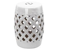 Ceramic Garden Stool - Glazed Decorative Shoe Bench Double Coin Knot Design Outdoor Plant Stand Sitting Stool Dressing Table Side Table (White)