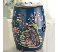 Ceramic Garden Stool, Hand-Painted Floral Design, Drum Style Side Table, Plant Stand, Makeup Stool for Patio & Living Room Decor