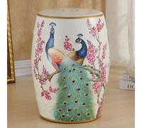 Ceramic Garden Stool, Hand-Painted Floral Design, Drum Style Side Table, Plant Stand, Makeup Stool for Patio & Living Room Decor