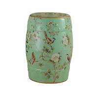 Ceramic Garden Stool - Hand-Painted Flower and Bird Design for Living Room, Patio, and Terrace - French Country Style Side Table
