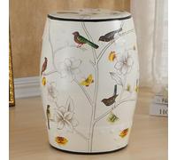 Ceramic Garden Stool - Hand-Painted Round Drum Decorative Porcelain Side Table for Living Room, Classic & Cottage Style, French Country Decor