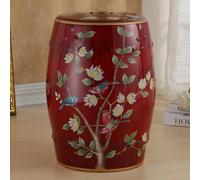 Ceramic Garden Stool - Hand-Painted Round Drum Decorative Porcelain Side Table for Living Room, Classic & Cottage Style, French Country Decor
