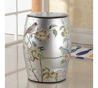 Ceramic Garden Stool - Hand-Painted Round Drum Decorative Porcelain Side Table for Living Room, Classic & Cottage Style, French Country Decor