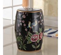 Ceramic Garden Stool - Hand-Painted Round Drum Decorative Porcelain Side Table for Living Room, Classic & Cottage Style, French Country Decor