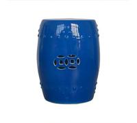 Ceramic Garden Stool - Solid Glazed Drum Side Table for Outdoor & Indoor Use, Modern Asian Design for Living Room, Patio, Balcony - Light Green/Royal Blue