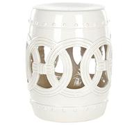 Ceramic garden stool with lucky symbol, glazed decorative ceramic stool for prosperity and good fortune, ideal for living room, balcony, leisure and garden (milky white)