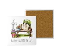 Ceramic Gardening Coasters - Hand-Printed in the UK - 10cm x 10cm - Watercolour Floral Designs - Gift for Garden Lovers (Gardening is my Therapy)