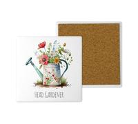 Ceramic Gardening Coasters - Hand-Printed in the UK - 10cm x 10cm - Watercolour Floral Designs - Gift for Garden Lovers (Head Gardener)