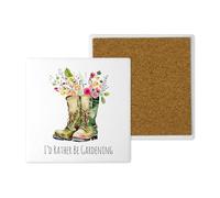 Ceramic Gardening Coasters - Hand-Printed in the UK - 10cm x 10cm - Watercolour Floral Designs - Gift for Garden Lovers (I'd Rather be Gardening)