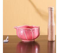 Ceramic Garlic Grater Bowl, Handmade Herb Mortar and Pestle Set with Multiple Holes and Brush, Efficient Stripper Kitchen Tools for Salads Cooking Peeling Pink