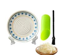 Ceramic Garlic Grater Plate 3 Pieces Manual Round Grinding Dish | Handcrafted Ceramic Grating Dish With Cleaning Brush For Cooking Food Preparation