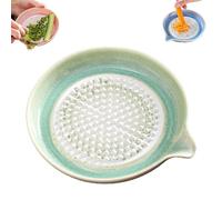 Ceramic Garlic Grater Plate, 4.7" Gradient Ceramic Grater Plate Disc with Pour Spout, Modern Design Multipurpose Grinder Plates Burnishing Machine for Fruits Vegetables Ginger Garlic Onion (Green)
