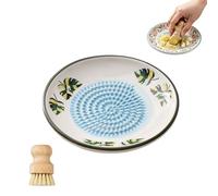Ceramic Garlic Grater Plate Bowl Tomato Dish, Spanish Pan Con Tomate Plate Grater, Spanish Tomato Graters Plates with Brush, Cheese Fruit Crusher Grinder Ginger Grating Tool for Kitchen (#E)