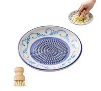 Ceramic Garlic Grater Plate Bowl Tomato Dish, Spanish Pan Con Tomate Plate Grater, Spanish Tomato Graters Plates with Brush, Cheese Fruit Crusher Grinder Ginger Grating Tool for Kitchen (#G)