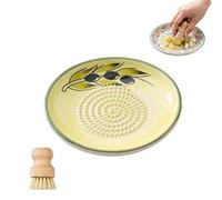 Ceramic Garlic Grater Plate Bowl Tomato Dish, Spanish Pan Con Tomate Plate Grater, Spanish Tomato Graters Plates with Brush, Cheese Fruit Crusher Grinder Ginger Grating Tool for Kitchen (#D)