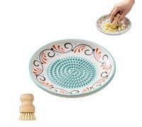 Ceramic Garlic Grater Plate Bowl Tomato Dish, Spanish Pan Con Tomate Plate Grater, Spanish Tomato Graters Plates with Brush, Cheese Fruit Crusher Grinder Ginger Grating Tool for Kitchen (#A)