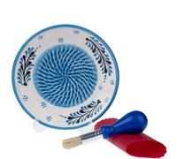 Ceramic Garlic Grater Plate - Handmade 4 Pcs Press - Natural Grinder - Decorative Mincer - Ginger, Cheese Grater - Hand Dish for Garlic (Blue)