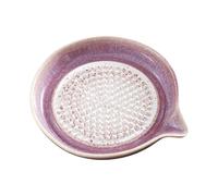 Ceramic Garlic Grater Plate with Pouring Spout, Handmade Garlic Mincer Dish with Gradient Glaze, Grater for Ginger, Onion, Lemon, Cheese and Chocolate - Purple