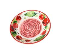 Ceramic Garlic Grater Plate with Raised, Crimson Cherries