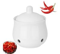 Ceramic Garlic Keeper, Kitchen Garlic Storage Jar with Breathable Holes, Porcelain Ginger Pot with Lid, Compact Size, Ventilated Kitchen Storage Container for Dining Room, Restaurant, Fridge