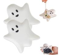 Ceramic Ghost Candy Dish, 5.12" Halloween Ghost Serving Plate, Cute Ghost Snack Bowl, Gothic Candy Holder Tray for Desserts, Snacks, Jewelry & Trinkets, Halloween Party Decor & Trick or Treat 2pcs