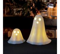 Ceramic Ghost Decor,Led Ceramic Ghosts Halloween Decoration Indoor,Light Up Small Cute Ghosts,2pcs White Ceramic Ghost Figurine With Led For Spooky Halloween,Home Tabletop Shelf Centerpieces