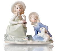 Ceramic Girl Flowers Figurines Dog Statues Cute Doggy Sculpture, Lady Porcelain with Pet Home Decor, Art Ware Figure Desktop Decorations, Collectible Girls Great Gift Crafts, Ornaments for Home Party