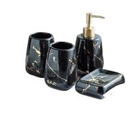 Ceramic Glossy Marble Bathroom Accessory Set Washing Tools Bottle Mouthwash Cup Soap Toothbrush Holder Tray Home Hotel Wash For Bathrooms And Shower Rooms(Black)