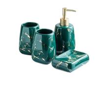 Ceramic Glossy Marble Bathroom Accessory Set Washing Tools Bottle Mouthwash Cup Soap Toothbrush Holder Tray Home Hotel Wash For Bathrooms And Shower Rooms(Green)
