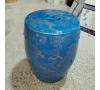 Ceramic Gold Plated Dragon Garden Stool, Glazed Luxury Decorative Ceramic Garden Stool Chinese Drum Frame, High End Art Furnishing for Indoor Home High Grade Decoration (C)