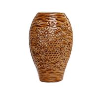 Ceramic Golden Bees Vase 31cm Crackle Glazed Wide Floral Honeycomb Flower Decoration