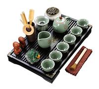 Ceramic Gongfu Tea Set with Tray & Tools - Chinese Tea Service for Home & Office gant Gift Idea Simple Black Tea Set for Tea Lovers