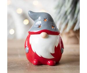 Ceramic Gonk Tealight Candle Holder - Red & Grey