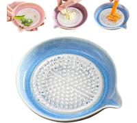 Ceramic Grater Plate Multipurpose Food Grinder Gradient Kitchen Tool with Integrated Spout for Ginger Garlic Fruits Vegetables Sauce Making (Blue)