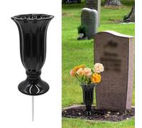 Ceramic Grave Vase with Metal Spike - Memorial Flower Holder for Graveside Decorations - Elegant Cemetery Ornament for Gardens, Lawns and Outdoor Tribute Displays