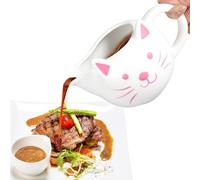 Ceramic Gravy Boat, 11oz/300ml Cute Cat Sauce Jug with Smooth Handle - Perfect for Salad Dressing, Broth, Cream, Milk - Unique Artwork for Your Kitchen