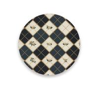 Ceramic Gray-Green Checkerboard Flowers Round Coasters for Drinks Absorbent Non-Slip Decorative Decor Living Room with Cork Backing