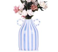 Ceramic Green and White Striped Vase, Hand-Painted Modern Minimalist Bohemian Decor, Central Dining Table, Kitchen Tabletop, Bookshelf, Bedroom Aesthetic Decoration Pottery Autumn(A)