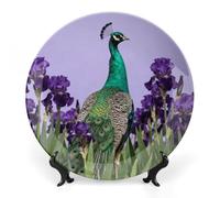 Ceramic Green Peafowl by Iris Decorative Plate for Wall Hanging 6inch Large Bone China Dinner Plates with Display Stand Porcelain Art Dish for Home Kitchen Office Wedding Gift Farmhouse Decor