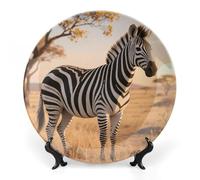 Ceramic Grevy's Zebra on Grassland Decorative Plate for Wall Hanging 6inch Large Bone China Dinner Plates with Display Stand Porcelain Art Dish for Home Kitchen Office Wedding Gift Farmhouse Decor