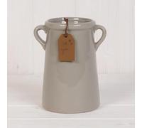 Ceramic Grey Plant Pot/Vase Planter Flowers Herbs Utensils Holder with Tag and Ears Indoor Home Decorative Gift (Grey Vase 14 cm)