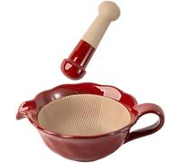 Ceramic Grinding Bowl and Pestle Set, 8.1 oz / 240 mL Household Manual Garlic Mortar with Ergonomic Handle, Kiln Glaze Spice Grinder for Food Supplement, Sesame, 4.7 in / 11.9 cm Solid Wood Masher