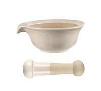 Ceramic Grinding Bowl Rod Set, Rice Paste Bowl Multifunctional Manual Garlic Mortar and Pestle, Spice Medicine Grinder Pot for Kitchen(White)