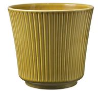 Ceramic Grooved Plant Pot. Antique Amber Shade, Shiny Finish. Suitable For Indoor Use. No Drainage Holes. H14 X W16 Cm
