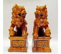 Ceramic Guardian Lion Statues, Tang Dynasty Style Foo Dogs, Pair for Home and Office Decor