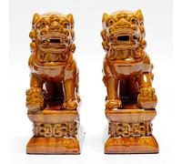 Ceramic Guardian Lion Statues, Tang Dynasty Style Foo Dogs, Pair for Home and Office Decor