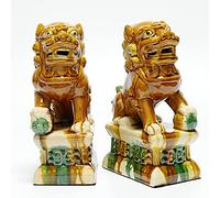 Ceramic Guardian Lion Statues, Tang Dynasty Style Foo Dogs, Pair for Home and Office Decor