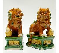 Ceramic Guardian Lion Statues, Tang Dynasty Style Foo Dogs, Pair for Home and Office Decor