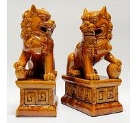 Ceramic Guardian Lion Statues, Tang Dynasty Style Foo Dogs, Pair for Home and Office Decor