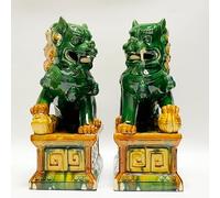 Ceramic Guardian Lion Statues, Tang Dynasty Style Foo Dogs, Pair for Home and Office Decor